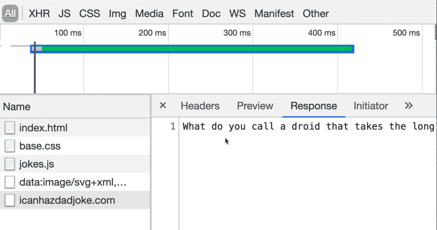 browser network tab showing the api response