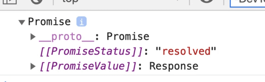 browser console showing output of a promise