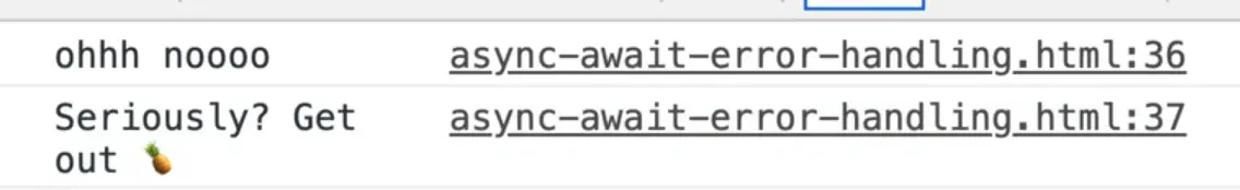 catching error by passing a handleError function as callback in console