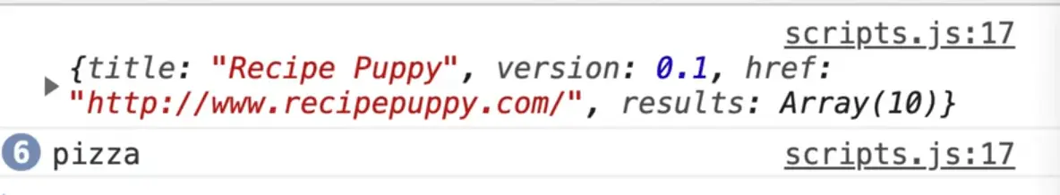 browser console output showing a value from the response data