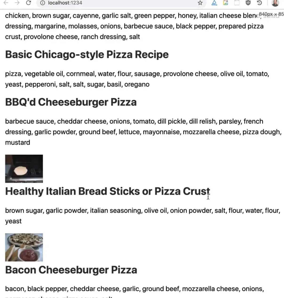 rendered page of recipes