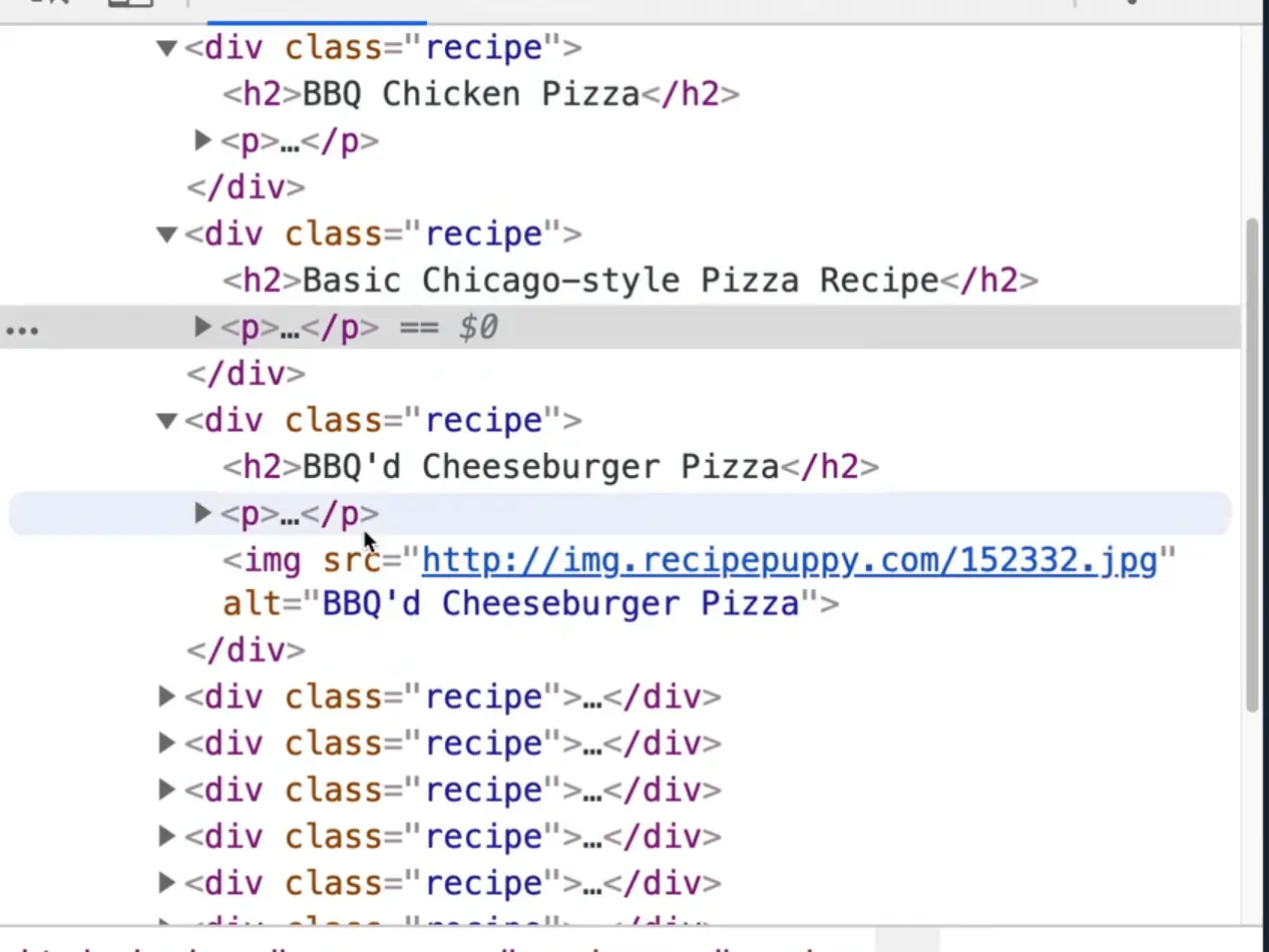 rendered html of recipes