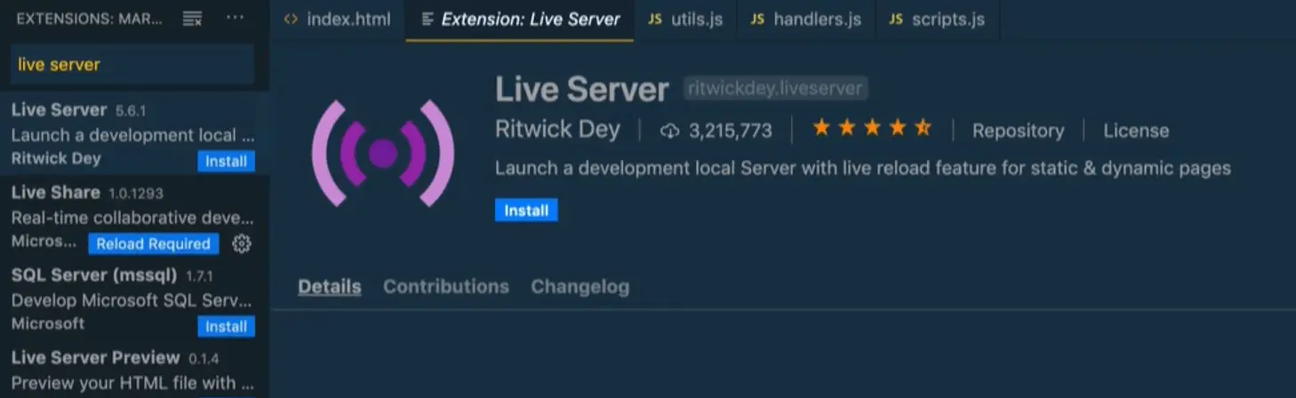 live server extension for vs code