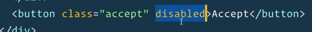 editor showing button disabled attribute highlighted