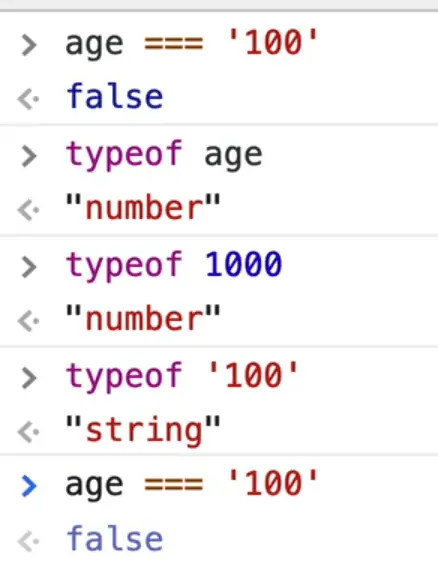 browser console showing outputs from various typeof checks