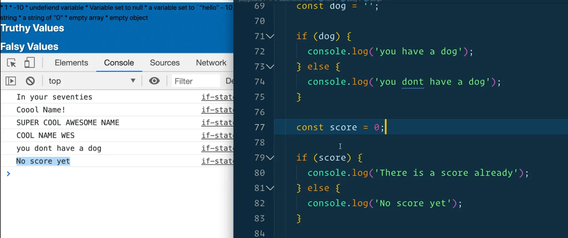 browser console output showing No Score Yet