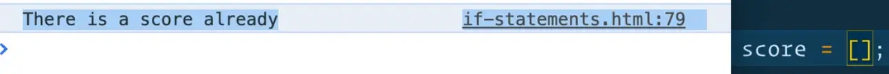 browser console showing output; There is a score already