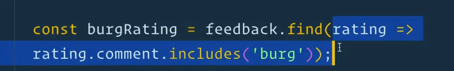 code snippet highlighted that checks for each rating comment containing term burg