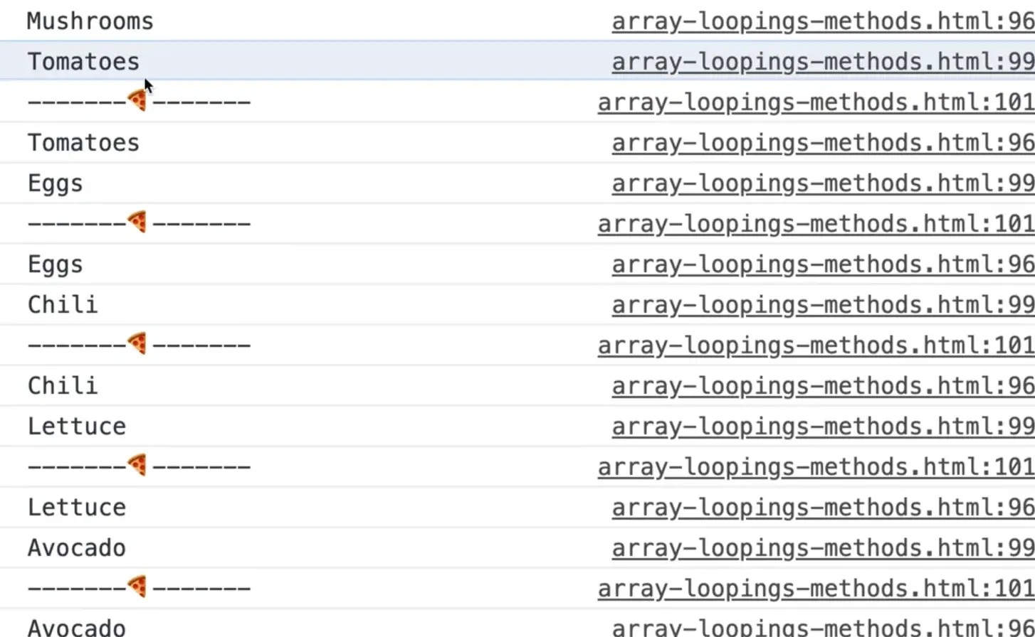 accessing the current looping value directly or via array index in console