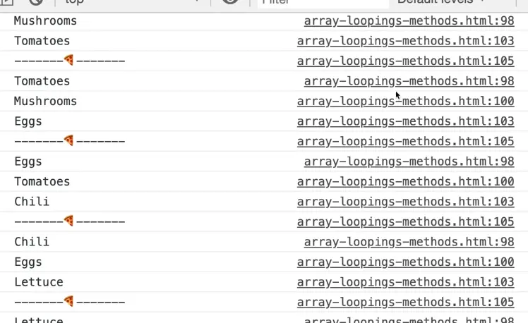 console log of the prevTopping and nextTopping by adding 1 in the index or subtracting 1 from it