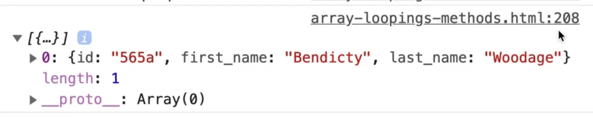 using filter instead of find method to get a student with id 565a