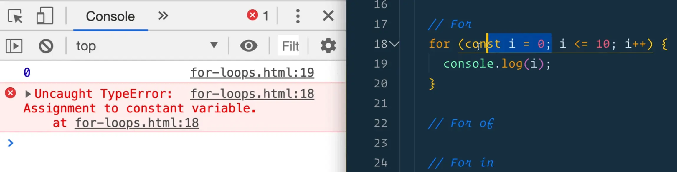 uncaught type error: assignment to constant variable