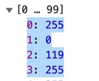for each pixel on the canvas returning 4 values