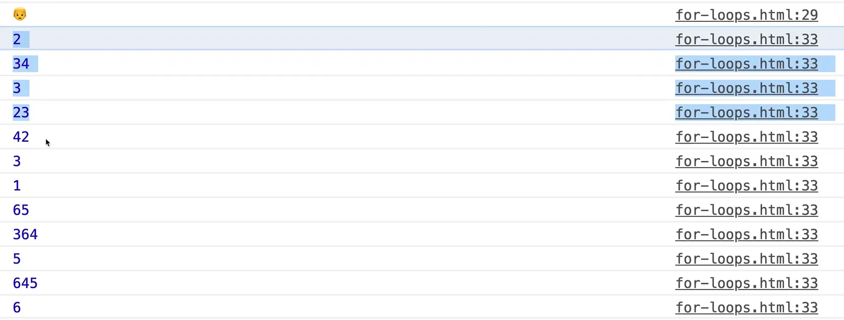 using for of loop to iterate over an array