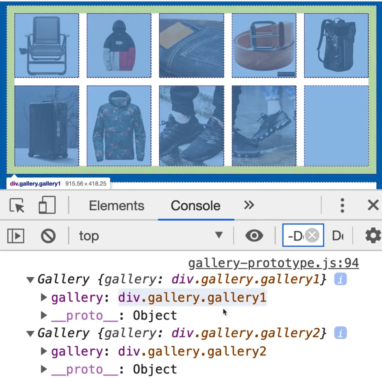both galleries logged in console