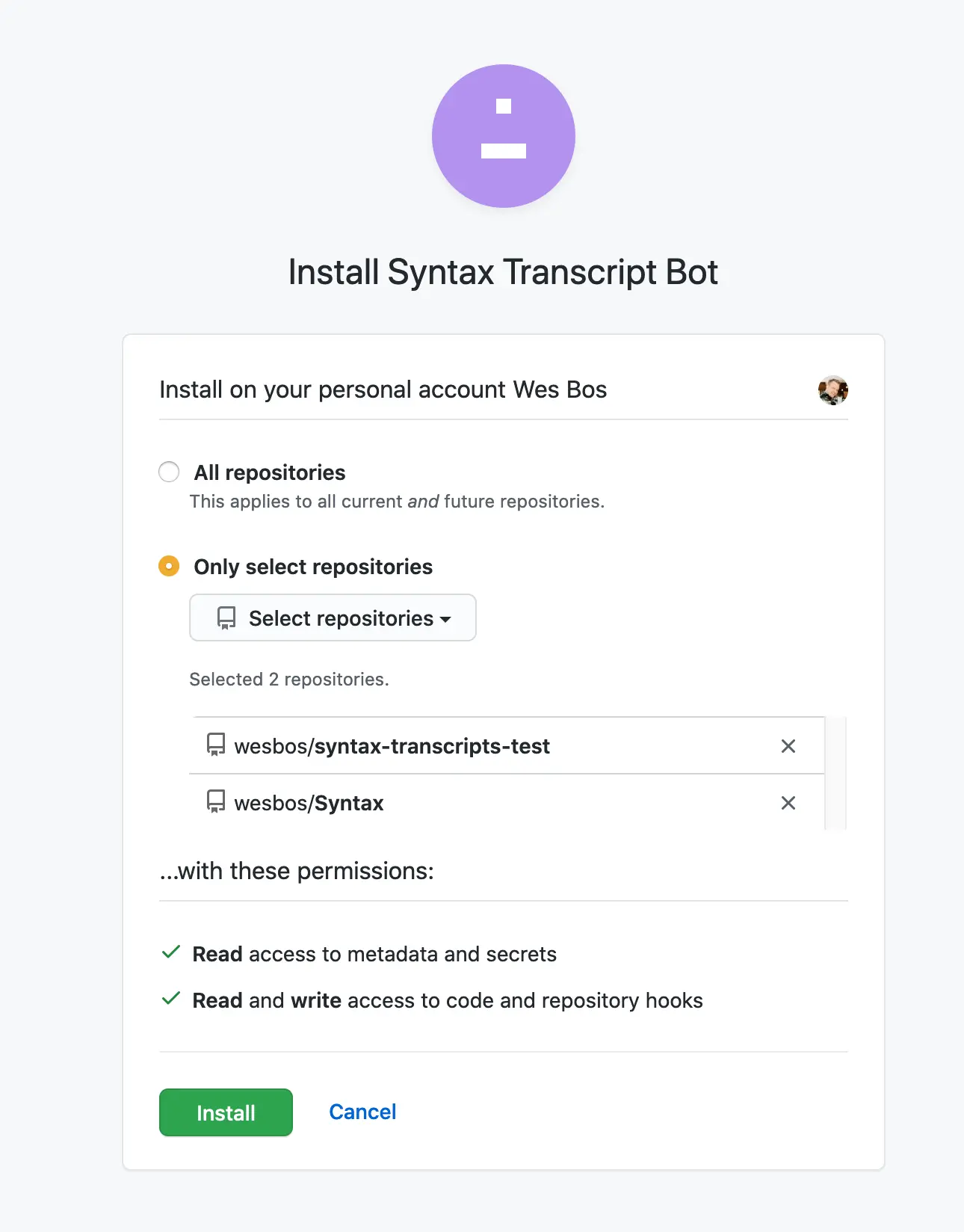 Get a repo-scoped GitHub Access Token quickly