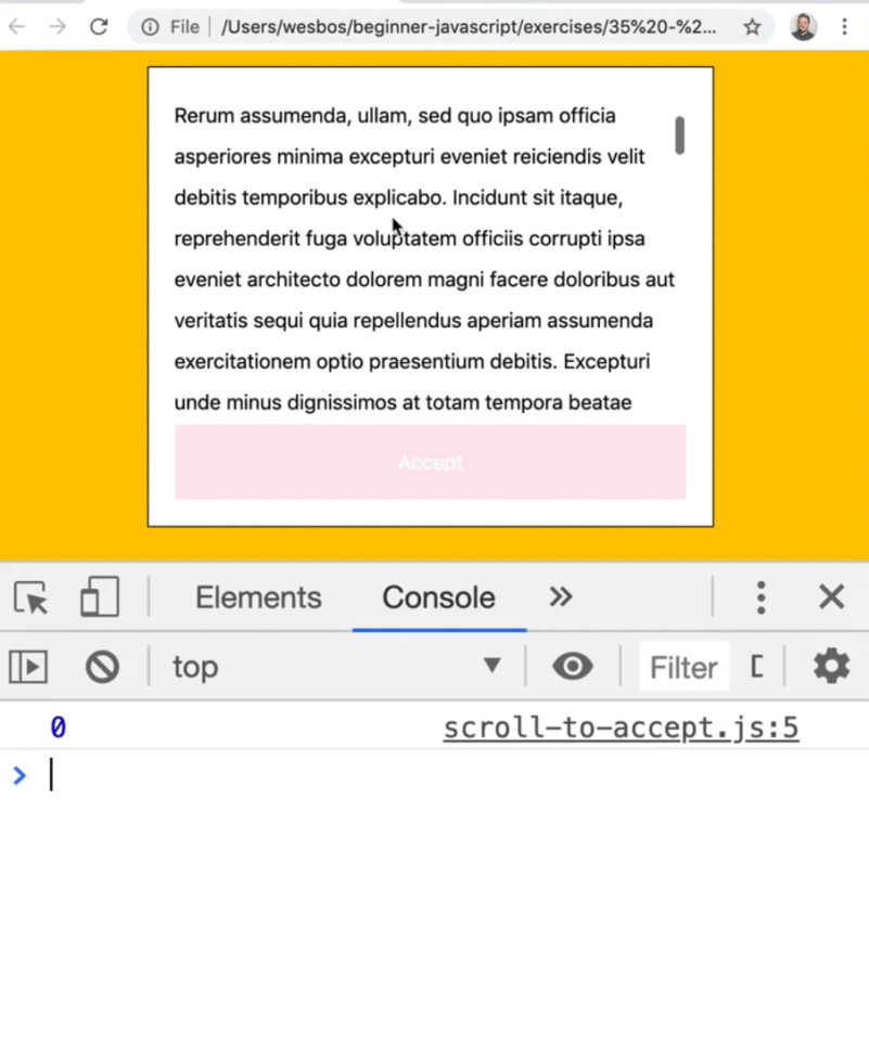 console showing scroll intersectionRatio logs