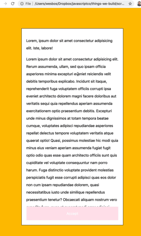 scrolling to the bottom of a page to enable an accept button