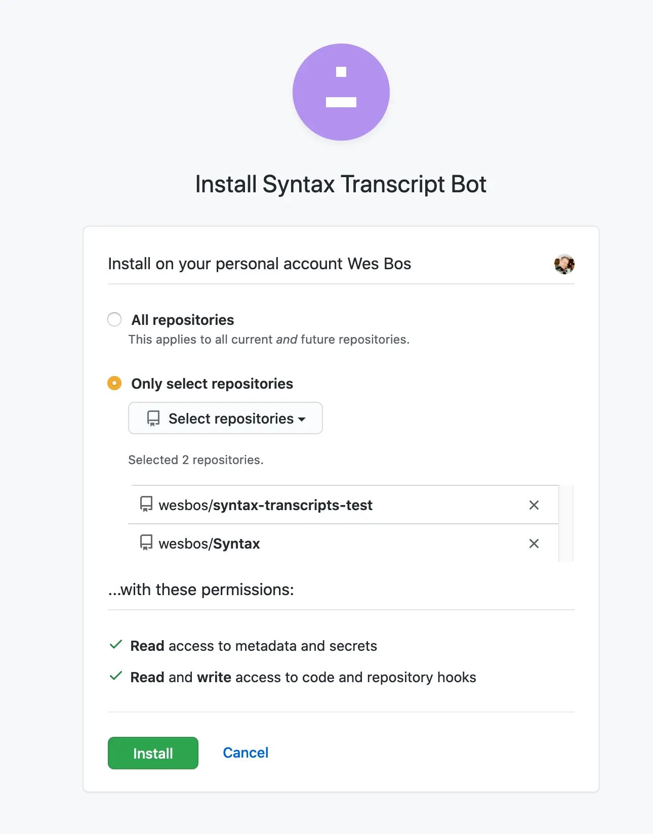 Get a repo-scoped GitHub Access Token quickly