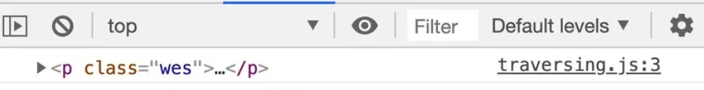 browser console showing the output of querySelector .wes