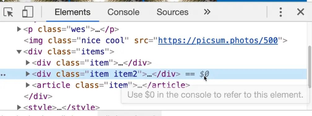 rendered html highlighting multiple divs with the class item
