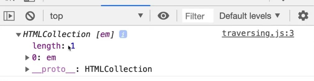browser console showing the output of .children on a .querySelector