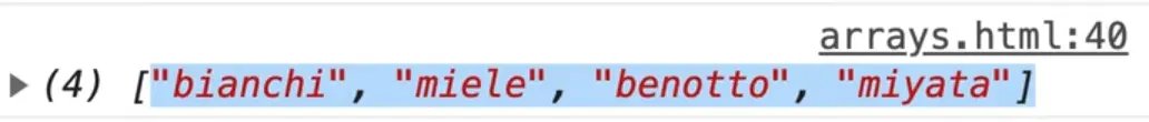 browser console showing newBikes array with defined modified elements using spread and slice