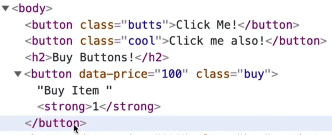 rendered html showing buttons