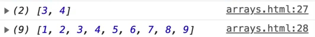 browser console output showing .slice() is an immutable method. Array values unaffected post page refresh