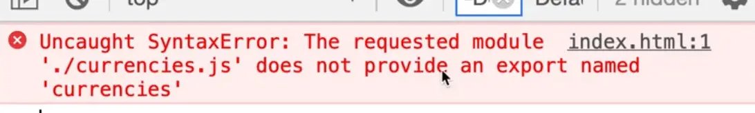 uncaught syntax error - requested module does not provide an export named currencies