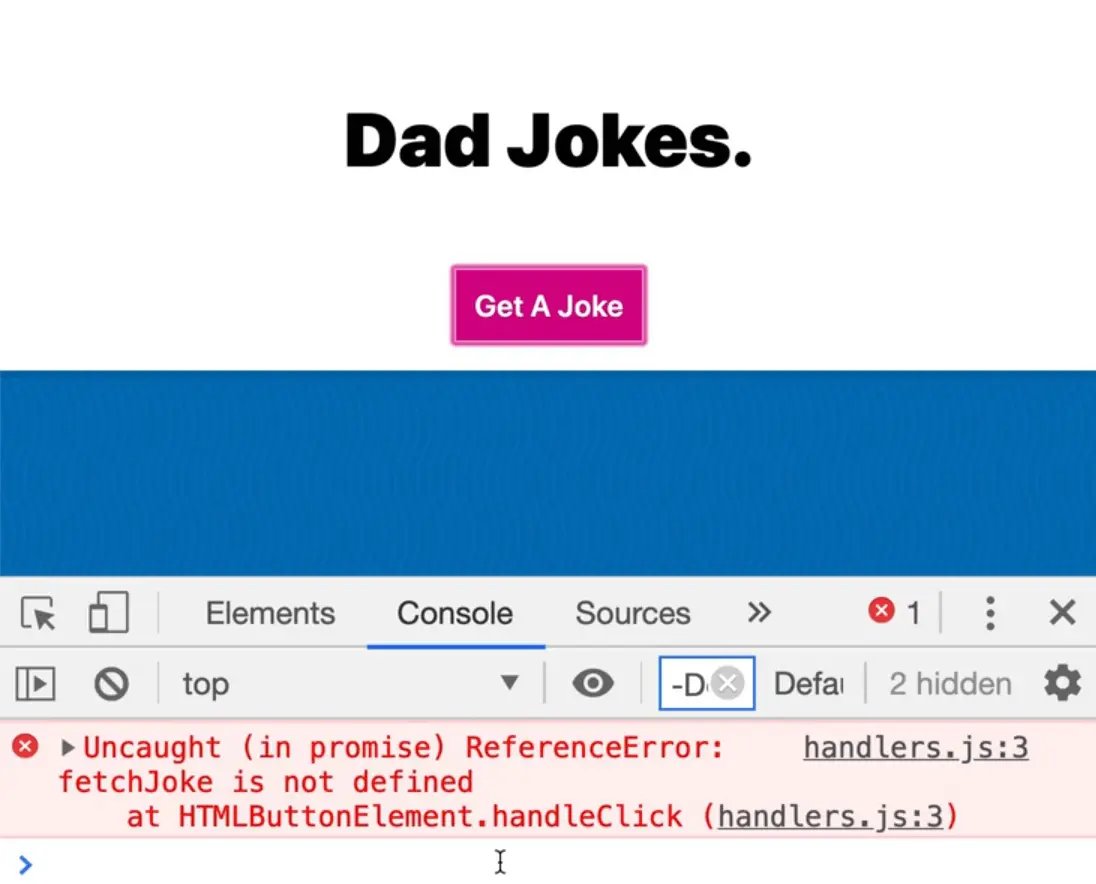 uncaught reference error - fetchJoke is not defined