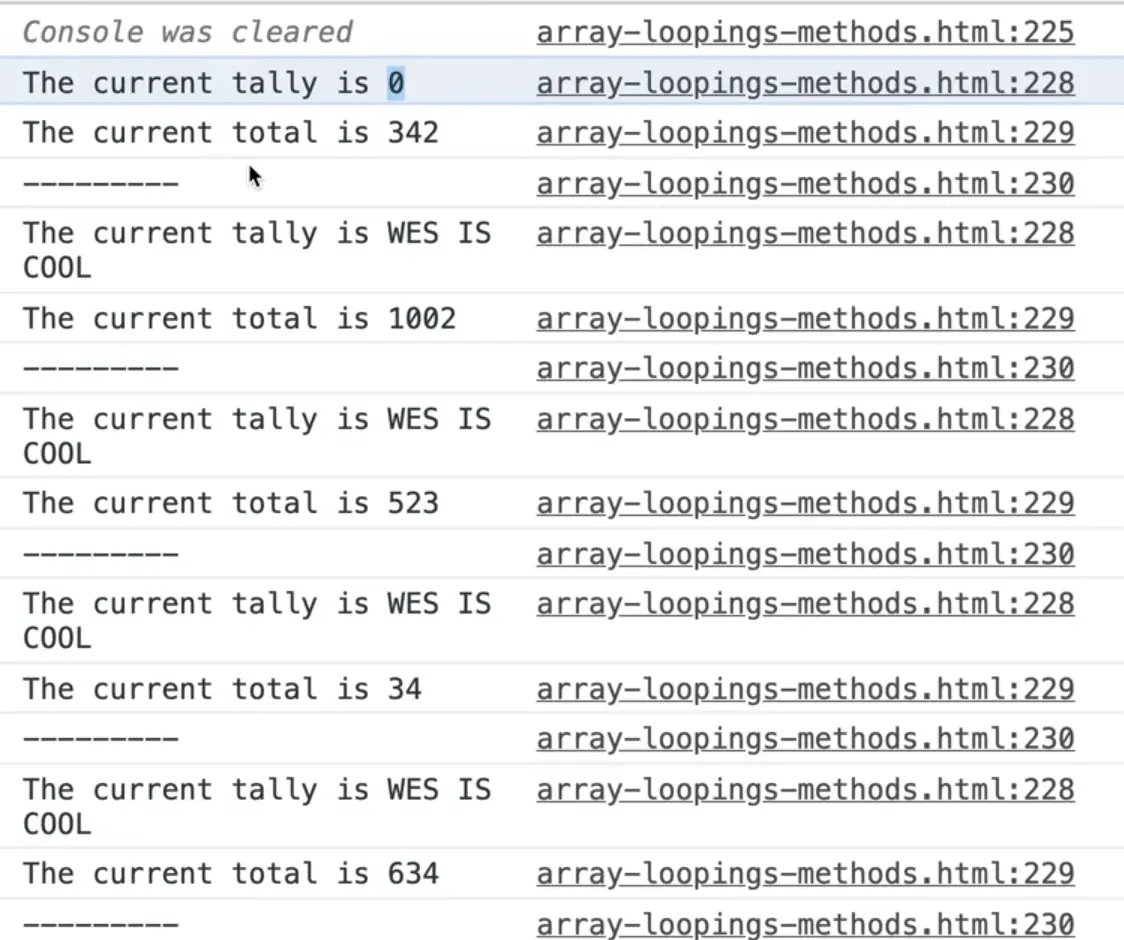 detailed console ouput for the tallyNumbers function for visualization