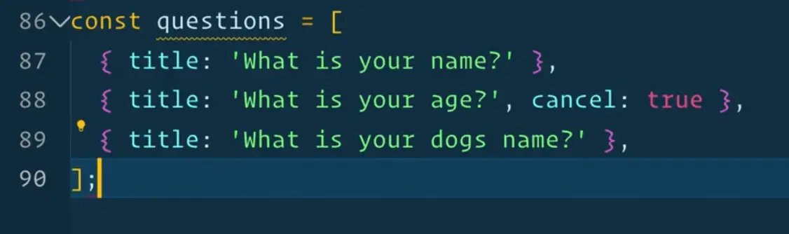 array of questions in code