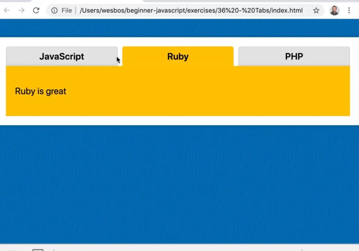 browser showing HTML page with tabs