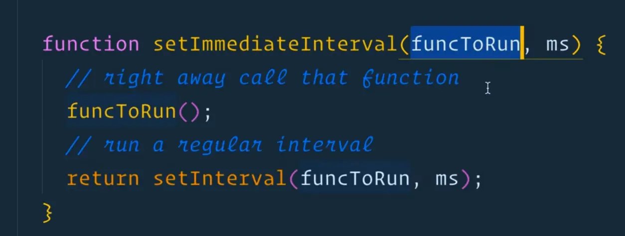 code snippet showing setImmediateInterval code