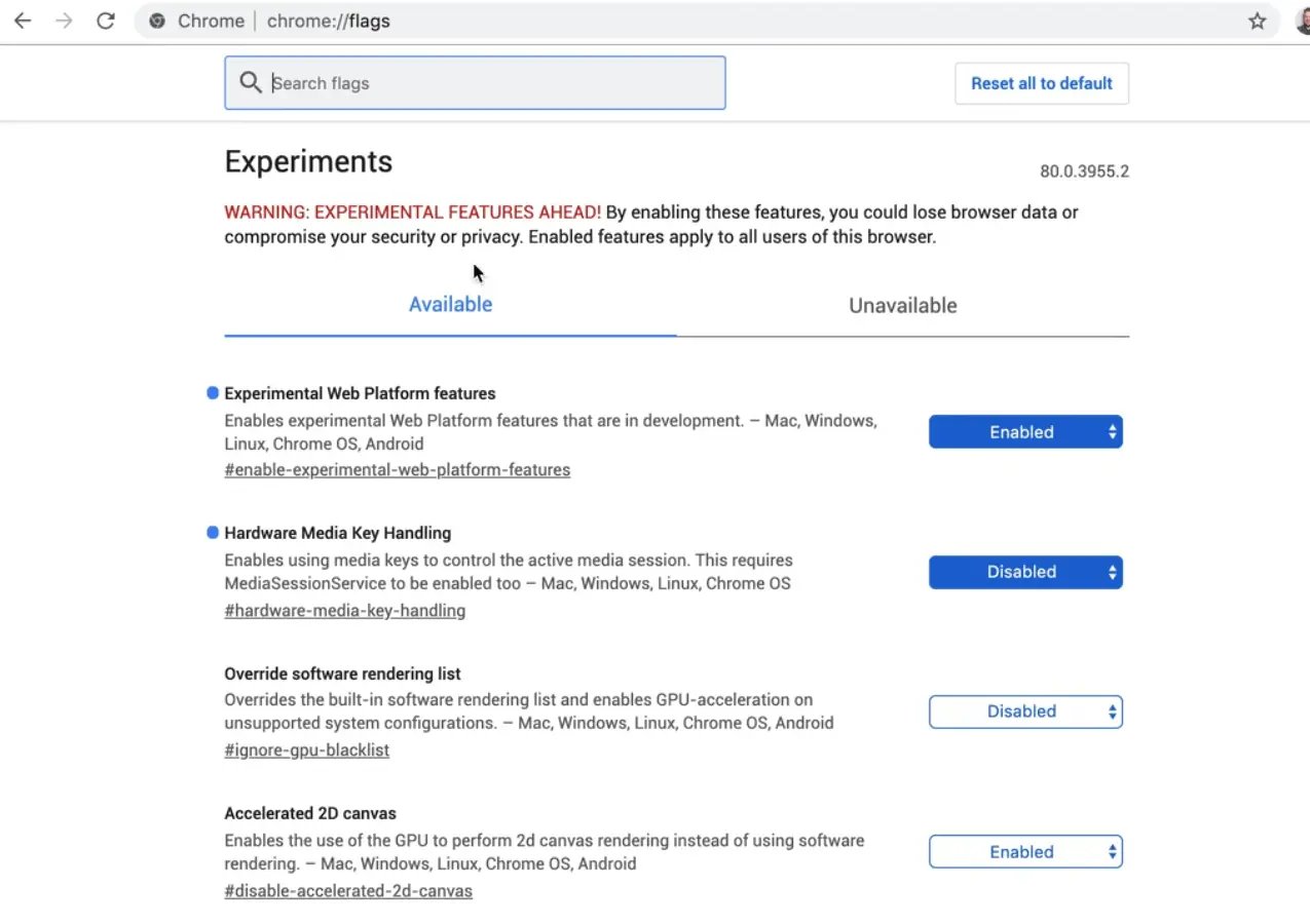 enabling experimental flags