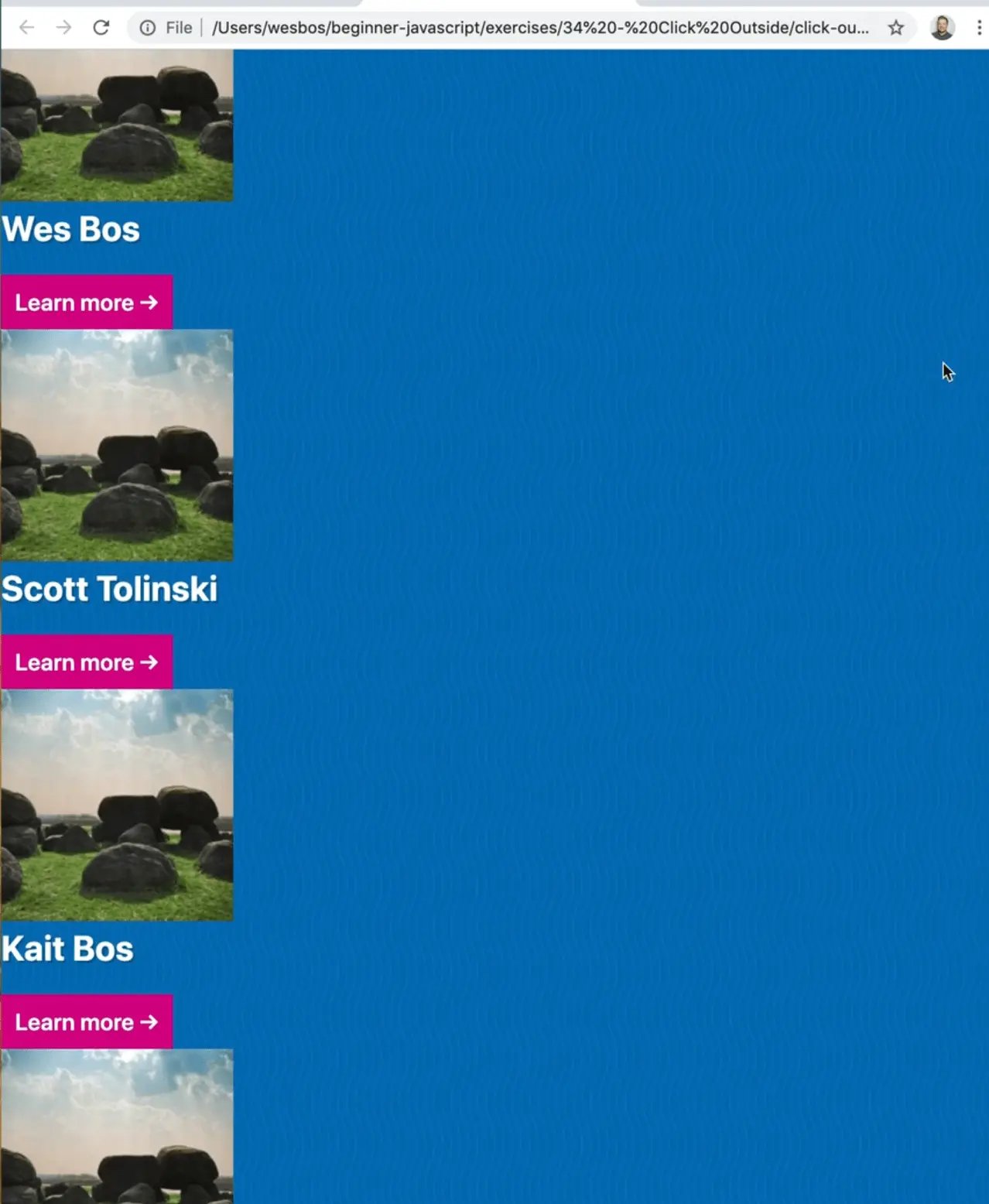 screenshot of the HTML page