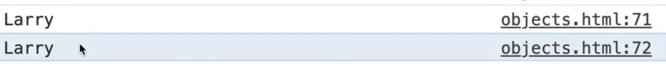browser console output both person3 and person1 first as Larry
