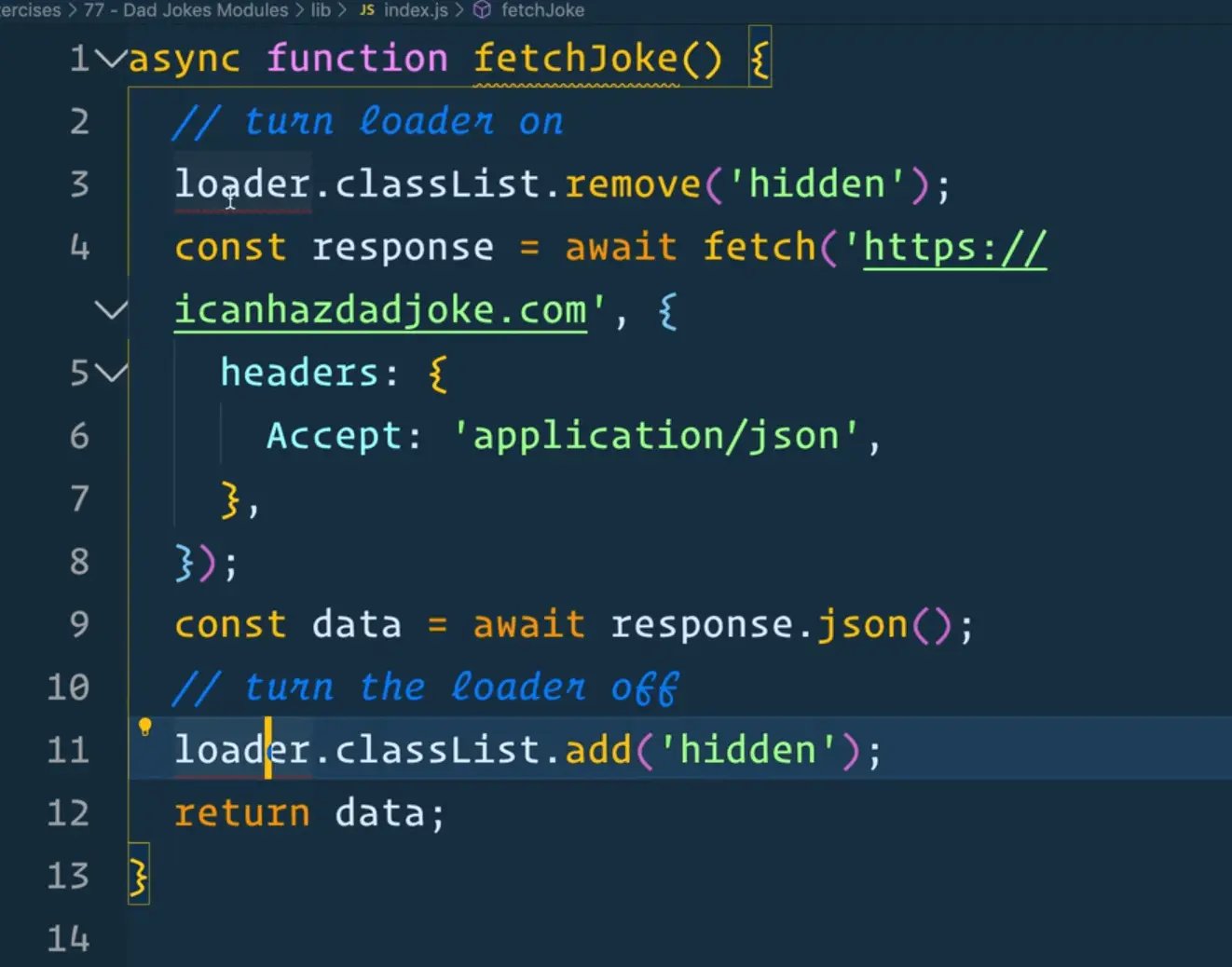copy and cut fetchJooke function into the index.js
