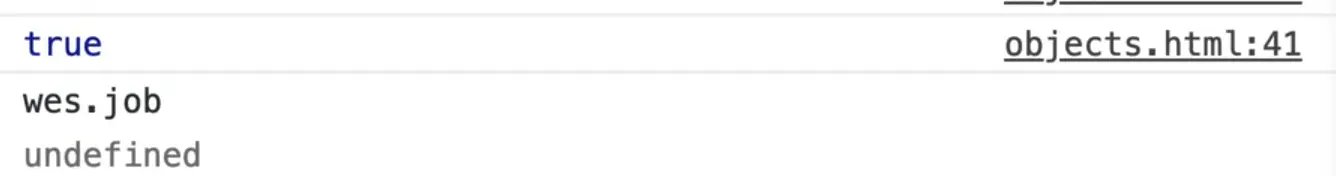 browser console output showing deleted object property on lookup as undefined