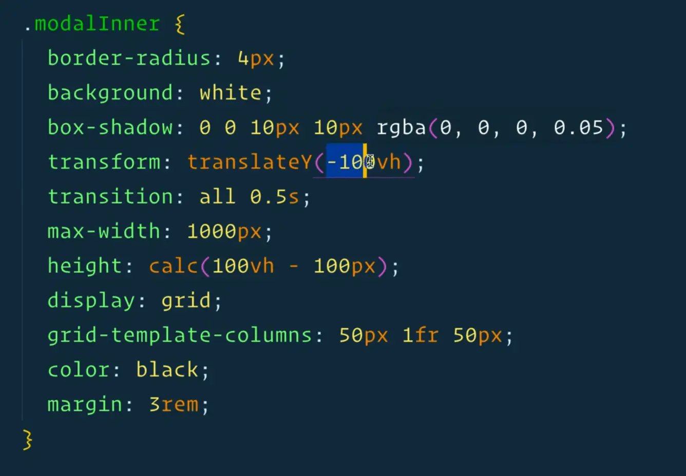 translate the modal using transform and translateY in css