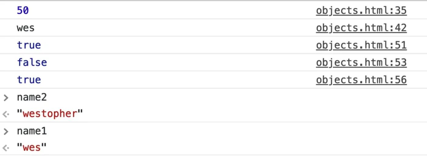 browser console output showing name2 and name1 values as westopher and wes respectively