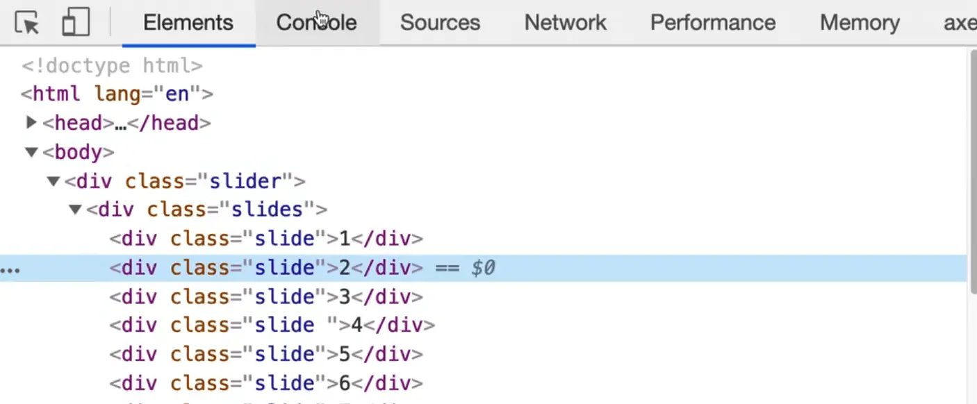 selecting the slide from elements tab
