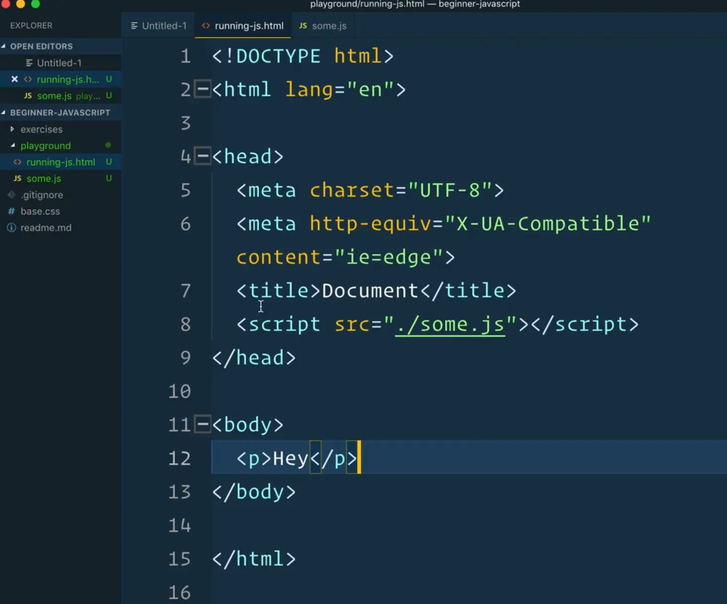 html markup showing the some.js file linked in the head element