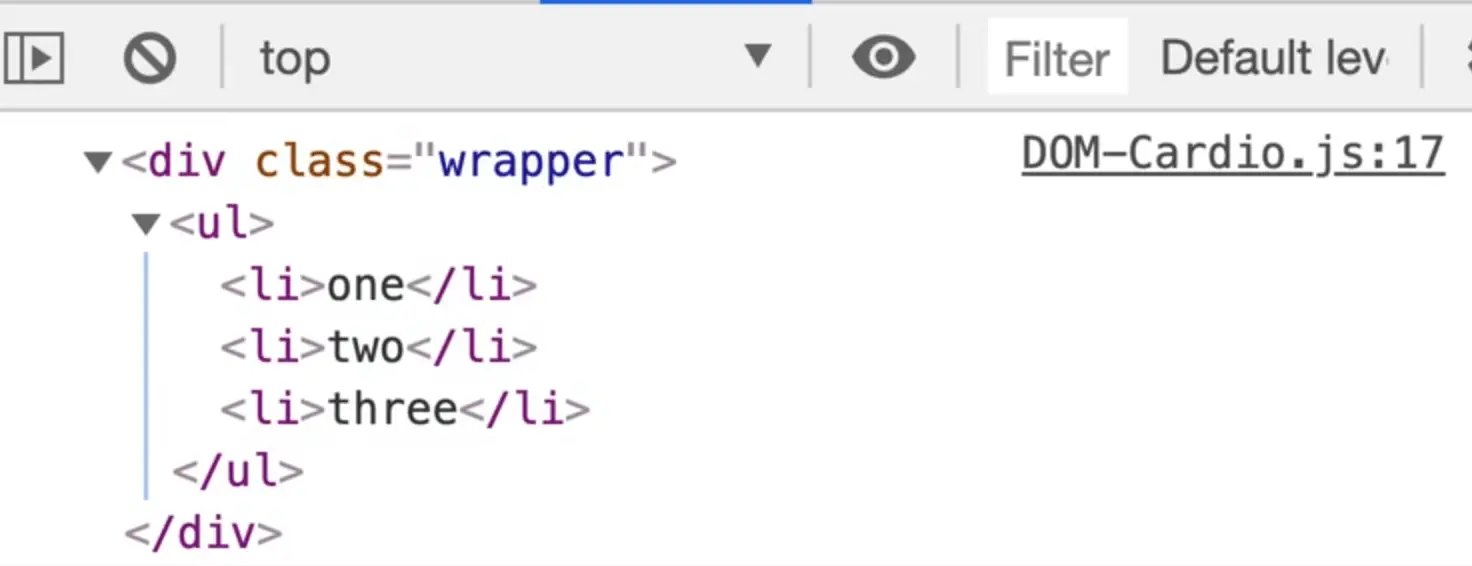 browser console showing logged out innerHTML for ul tag