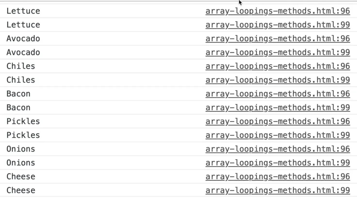 adding a log of originalArray[index] + 1 to access current looping value via index