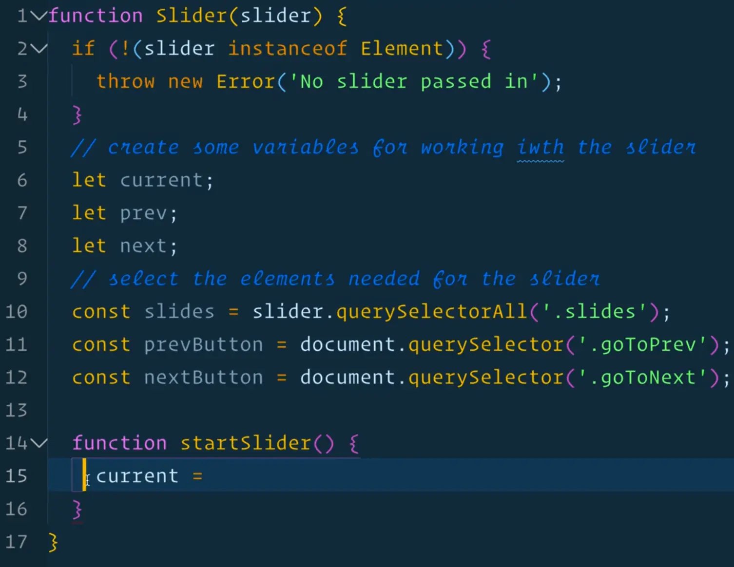 creation of startSlider function