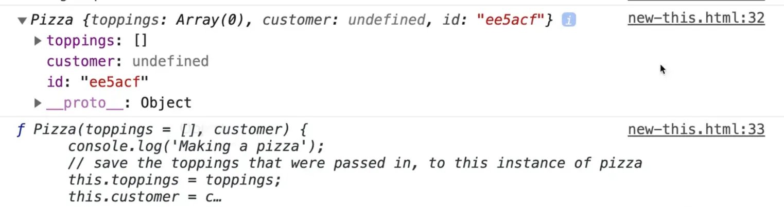 console log the contents of pizza function