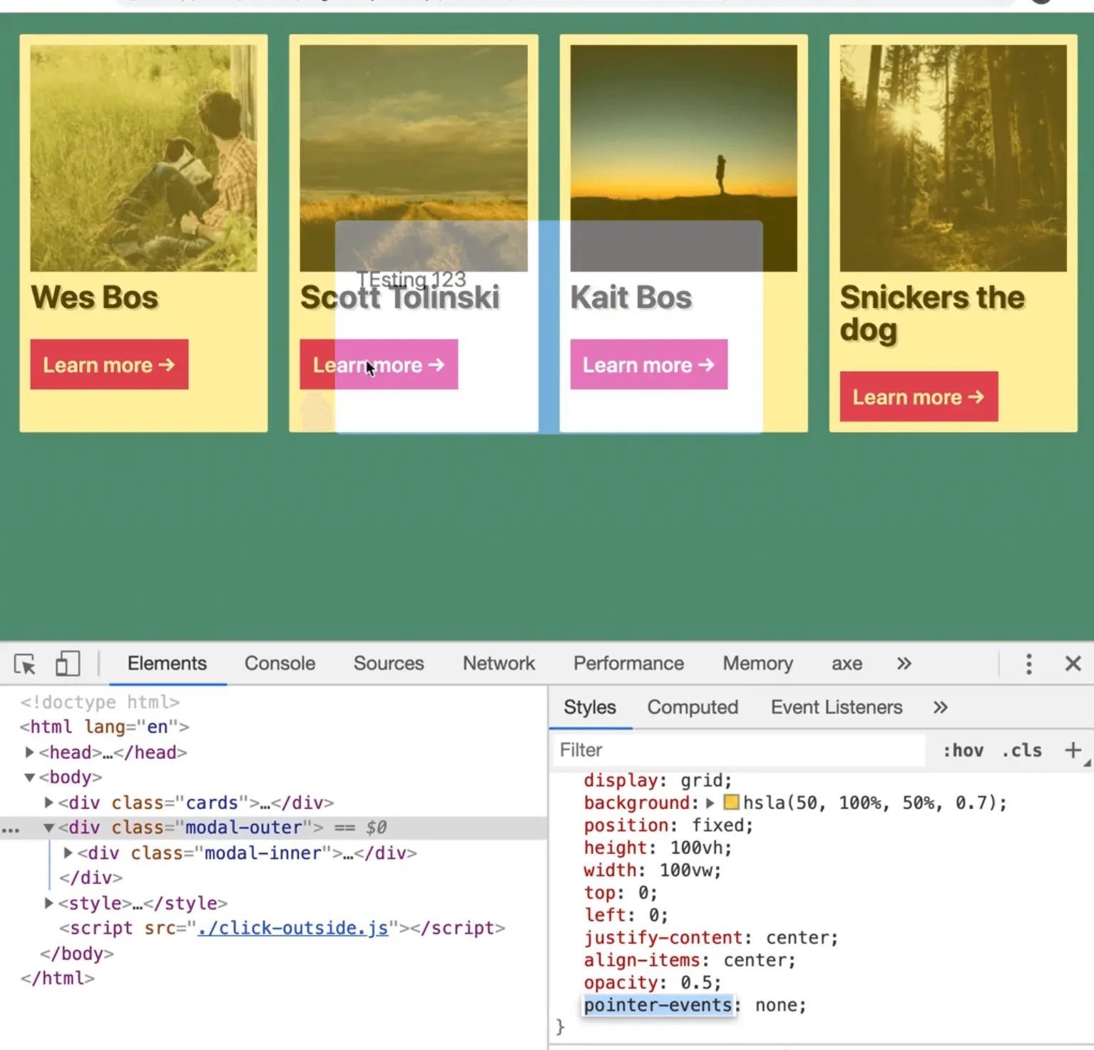 updating modal-outer opacity to 0.5