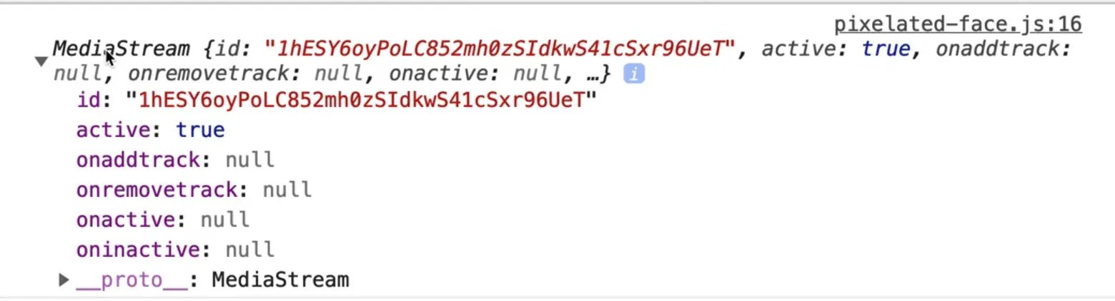 MediaStream object in console